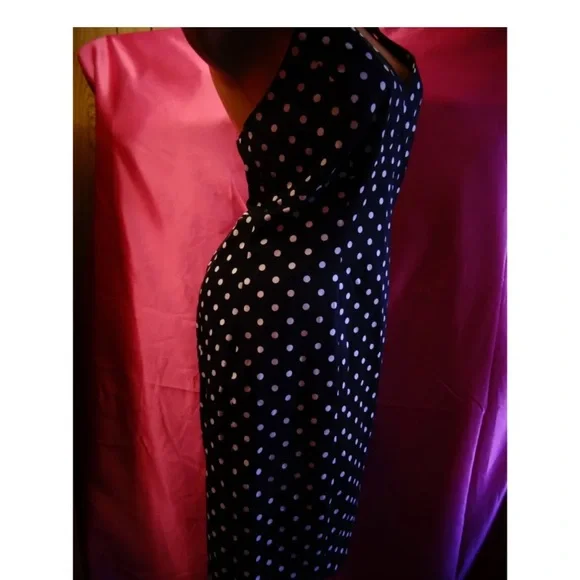 Jones New York halter dress navy blue white polka dot wiggle pinup tie cotton 14 - Picture 2 of 8